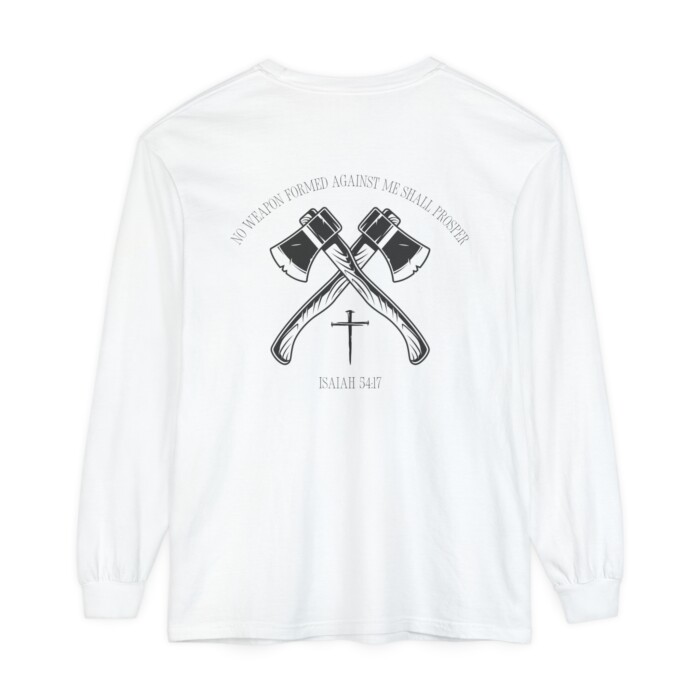 No Weapon Formed Shall Prosper Men's Long Sleeve | Jesus Apparel - Image 3